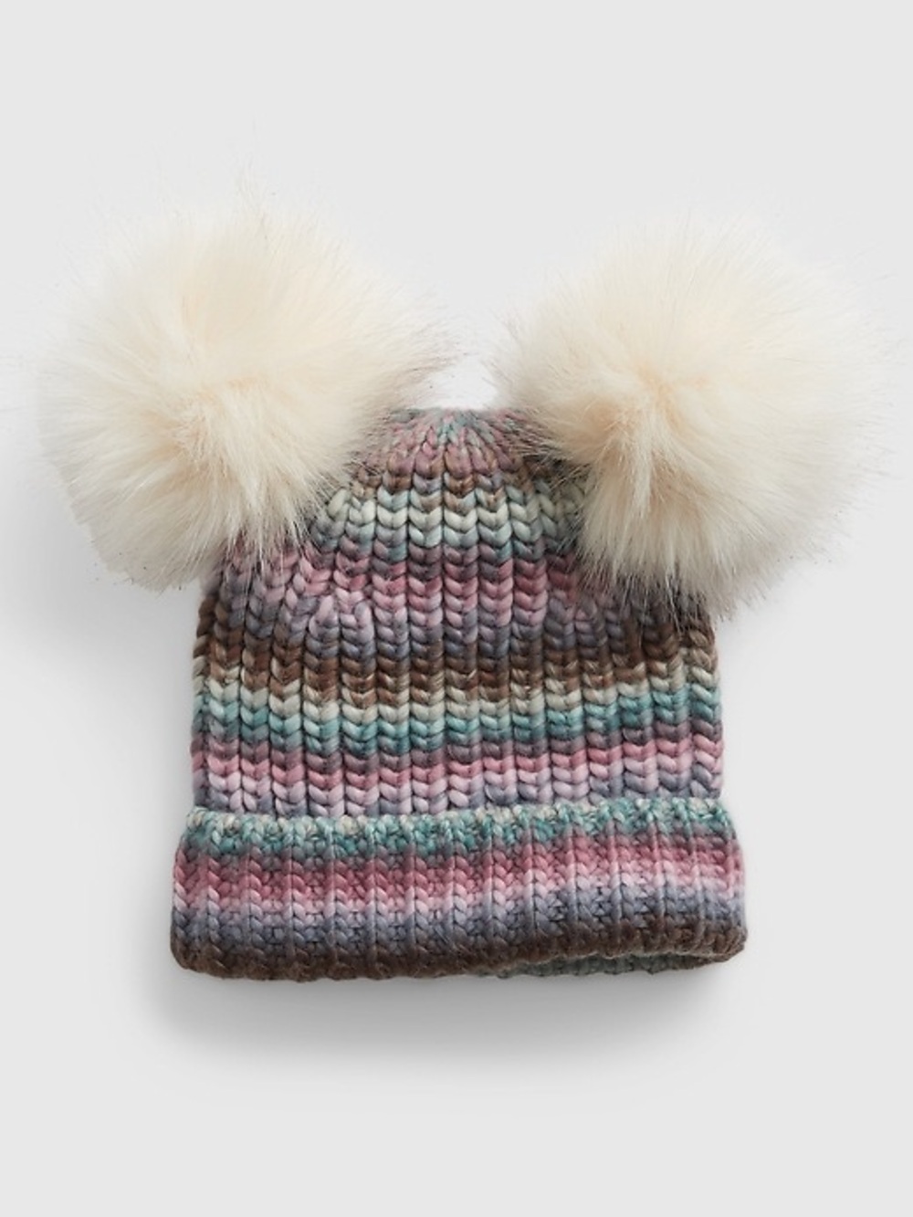 Baby Gap Kids Faux Fur Pom Pom Beanie PURPLE MULTI Toddler Size S/M Hat NWT!!